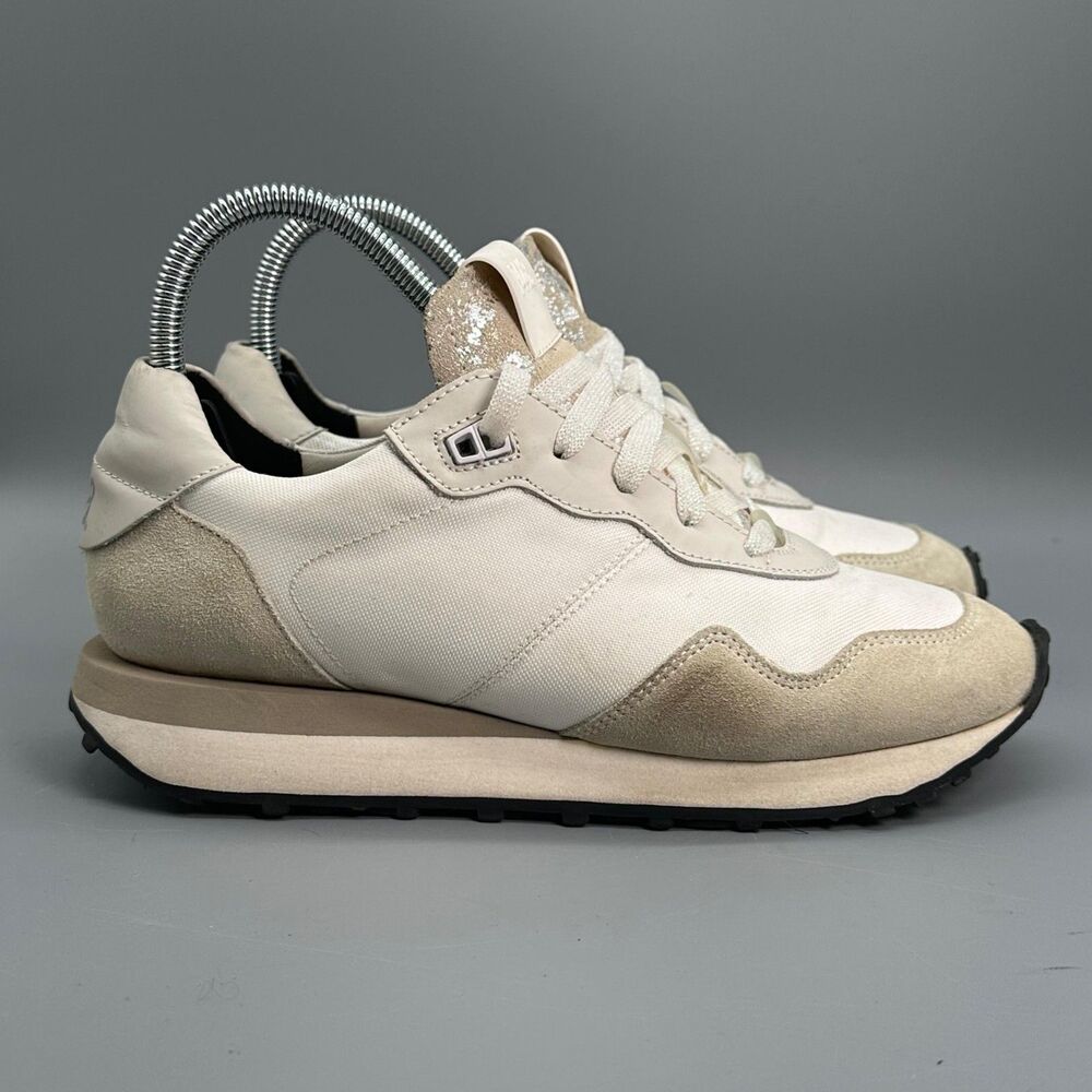 P448 Cancun Low Top Sneakers Womens EUR 38 US 7.5 Beige White Sparkle Lace Shoes